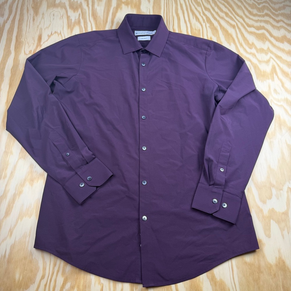 Mizzen+Main Leeward Dress‎ Shirt Purple Large Trim Fit Performance Button Down - Picture 7 of 8